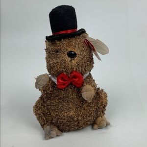 Ty Original 2006 Punxsutawney Phil Beanie Baby Brown Plush Black Hat and Red Bow